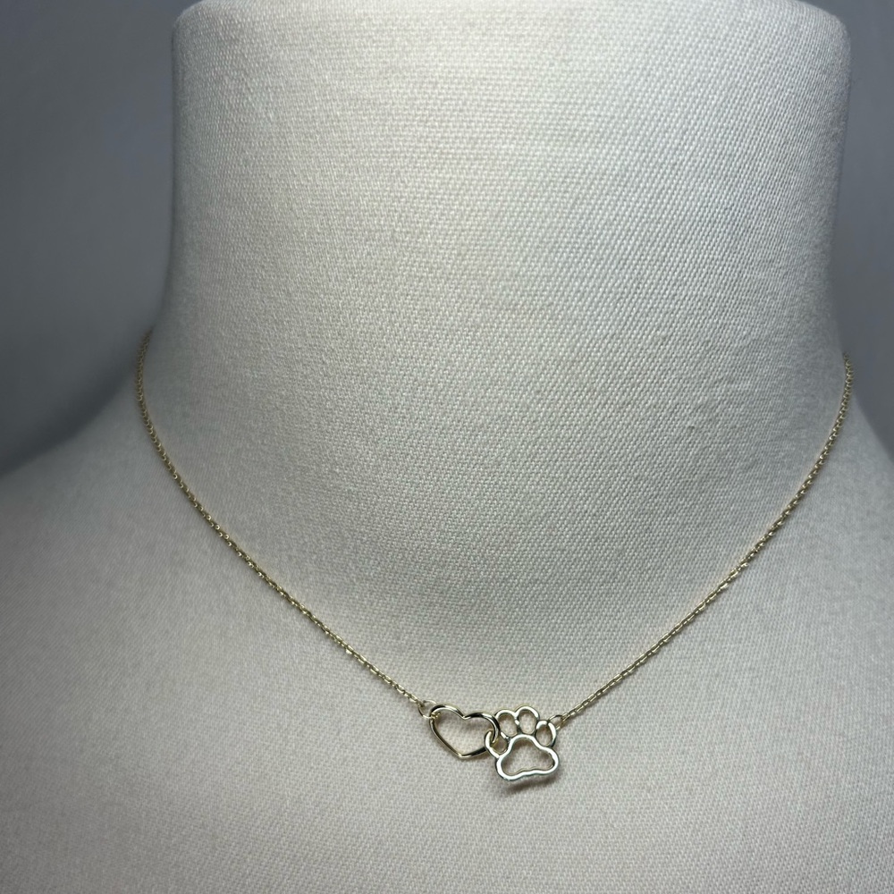 Pet Paw & Heart Gold Plated 15” Necklace